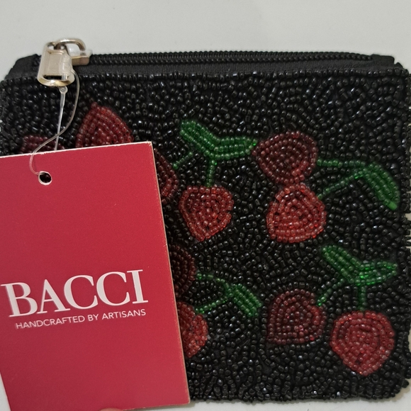 Beaded Cherry Handcrafted Zip Pouch - Picture 2 of 5